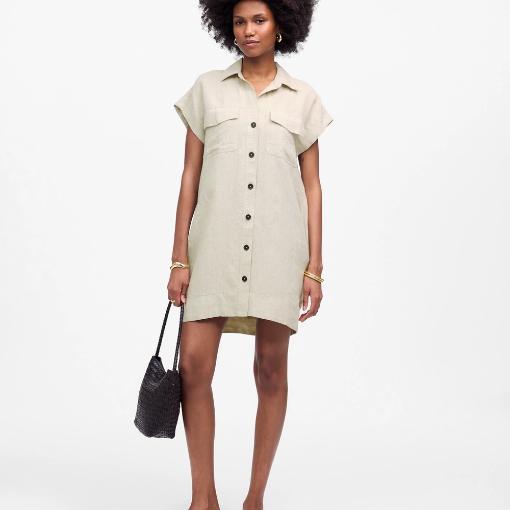 Madewell Beige Button-Front Mini Shirt Dress